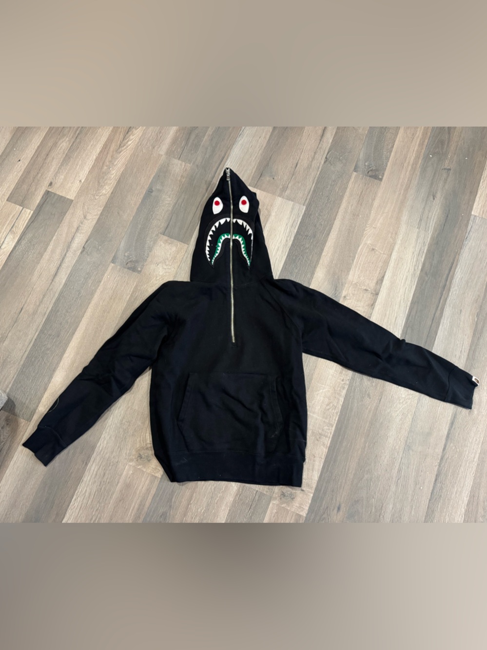 Black Shark-Print Half-Zip Hoodie